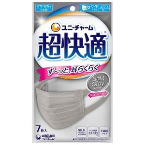 Unicharm 超舒適口罩，褶皺型，淺灰色，常規款，7 片裝