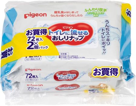 Pigeon Flushable Wet Wipes, Soft and Thick, 72 sheets x 2 packs (144 sheets)