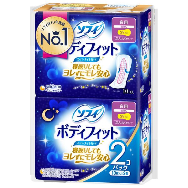 Uni -Charm Napkin生理用品Sophie身體適合Super Night Guard Night Night Feather（29厘米）1包（10件x 2件）