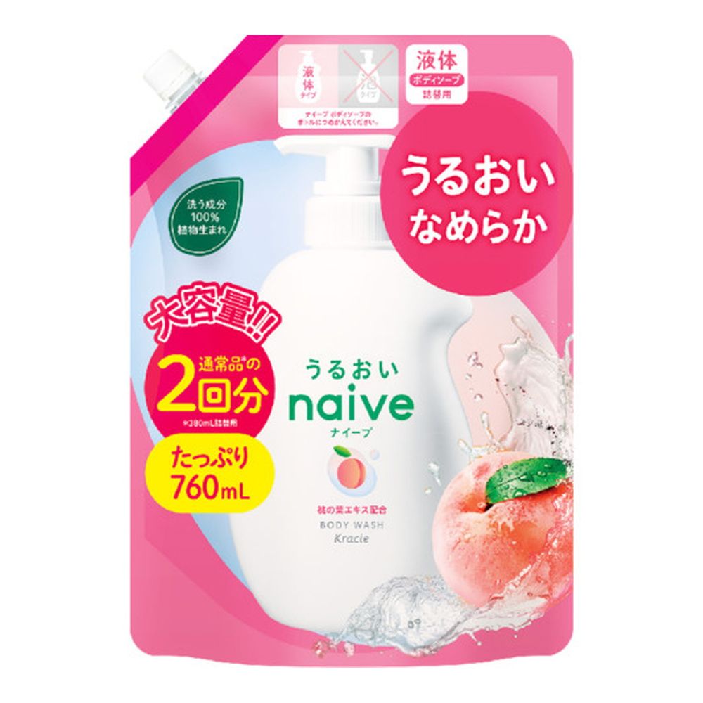 Kracie Naive Body Wash with Peach Leaf Extract Refill (Double Size for 2 Refills) 760 mL