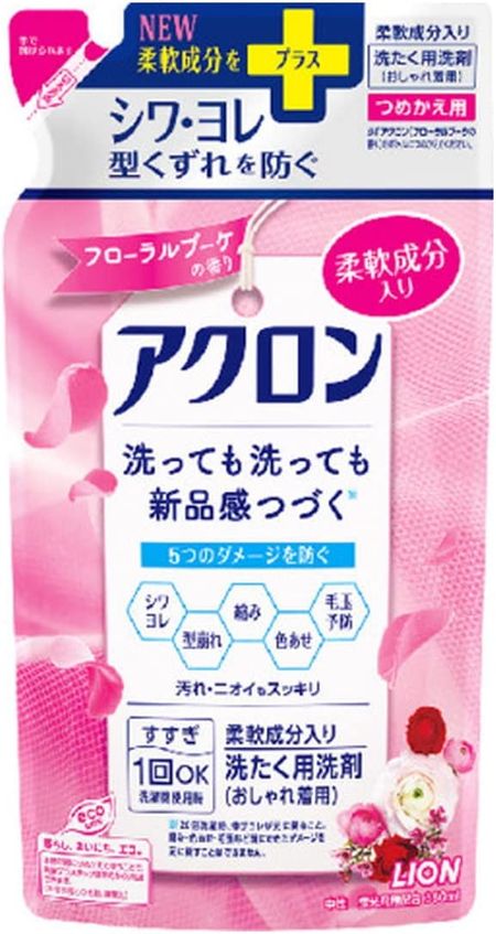 ライオン アクロン おしゃれ着用洗剤 フローラルブーケの香り つめかえ用 380ml 柔軟成分入 洗たく用洗剤