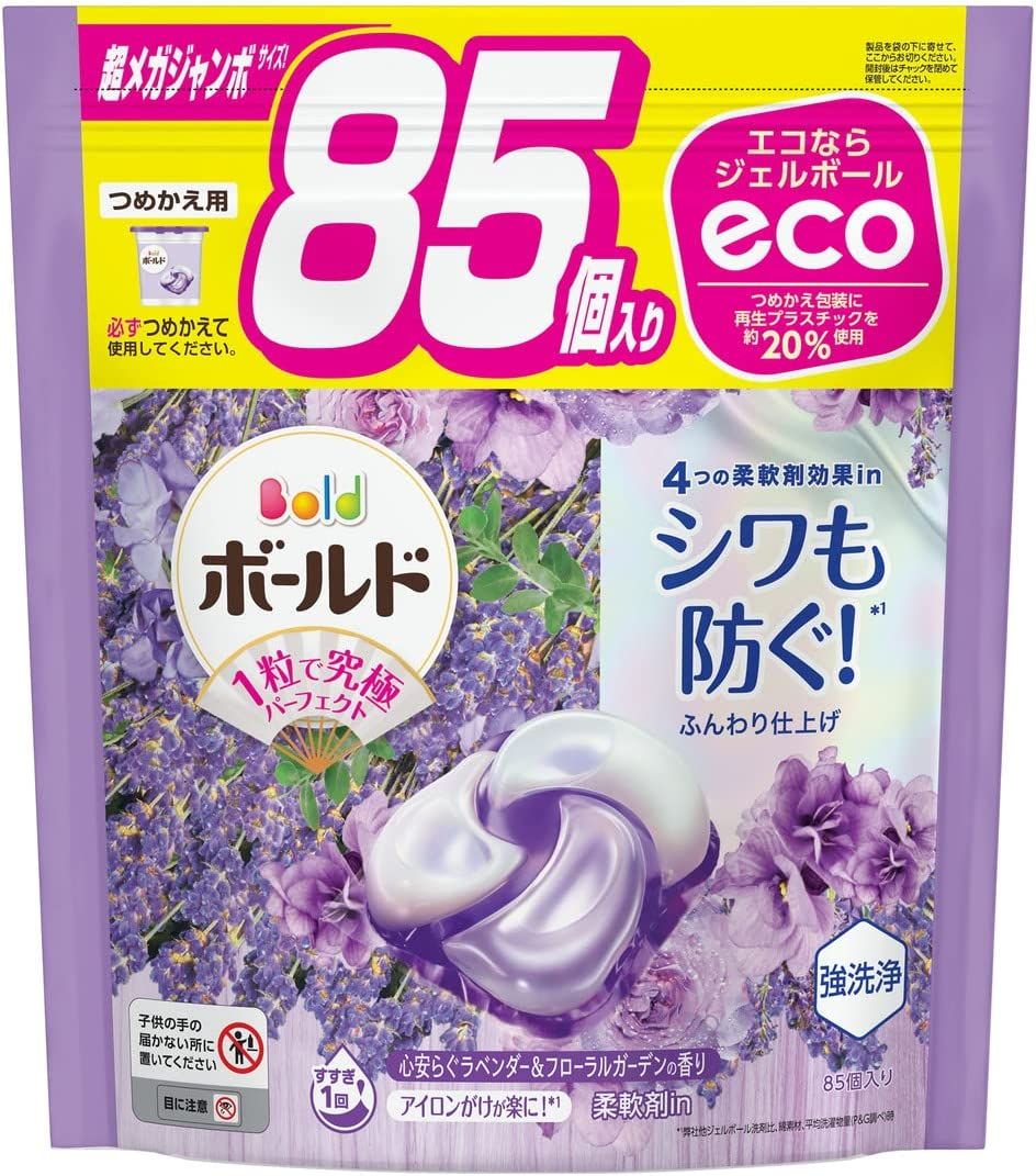 P & G Japan Bold Gel Ball 4D 편안한 라벤더 및 꽃 정원 Super -Mega Jambo 크기 85 조각의 향기의 향기