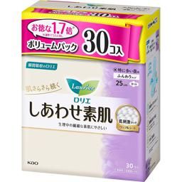 Kao Laurier Happy Skin Value Pack, For Very Heavy Daytime Flow, 25 cm, With Wings, 30 Pads