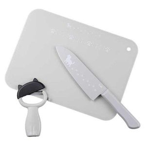 NYAMMY Nyamy 3 -piece set (kitchen knife+peeler+sheet cutting board) Warm gray shellfish