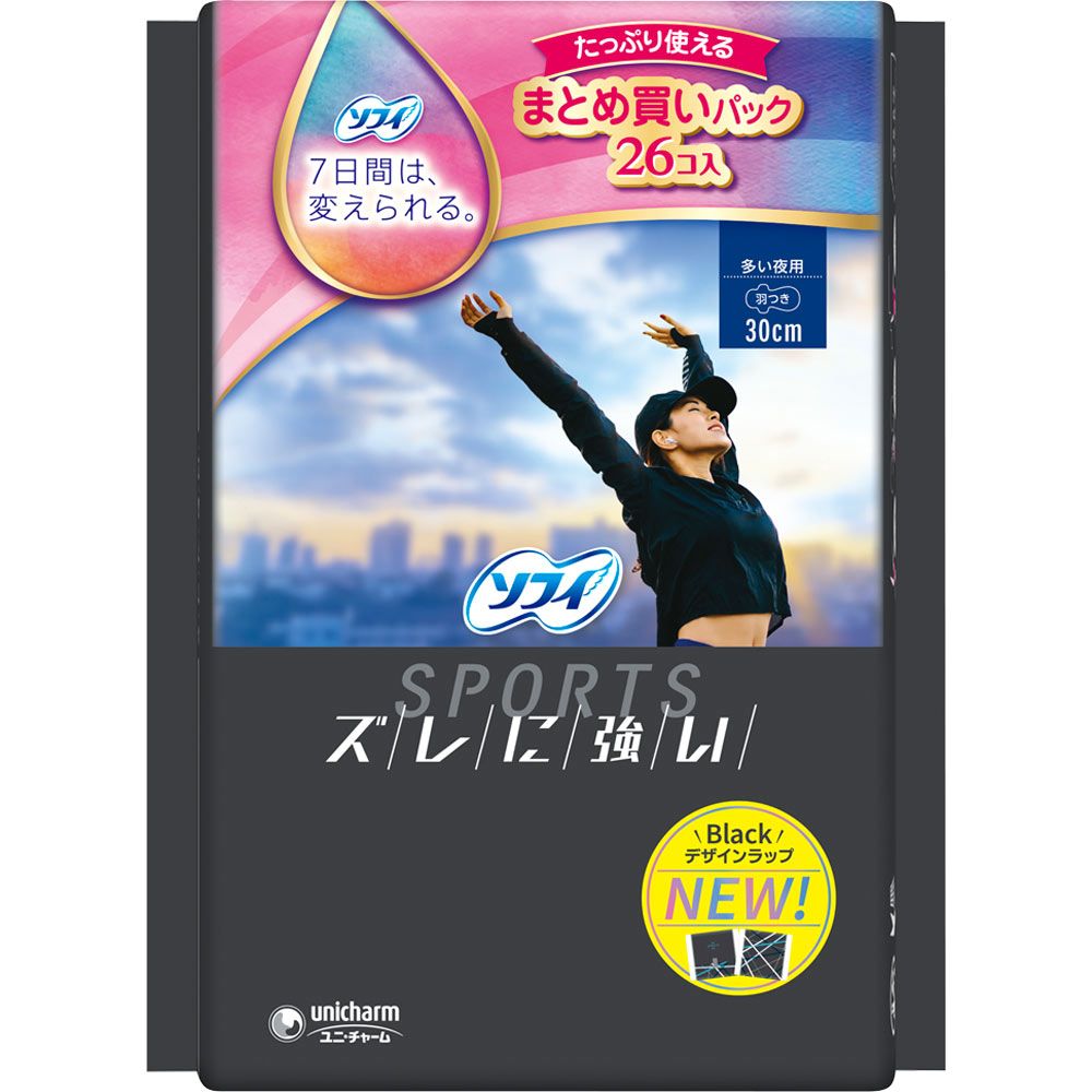 유니참 소피 스포츠 양 많은 날 밤용 30cm 날개형 26개입