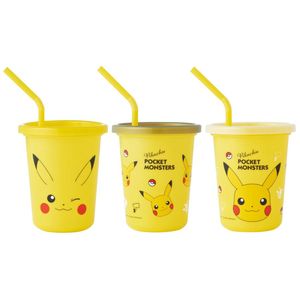 帶稻草320ml的玻璃杯3件[Pikachu face 23]滑板