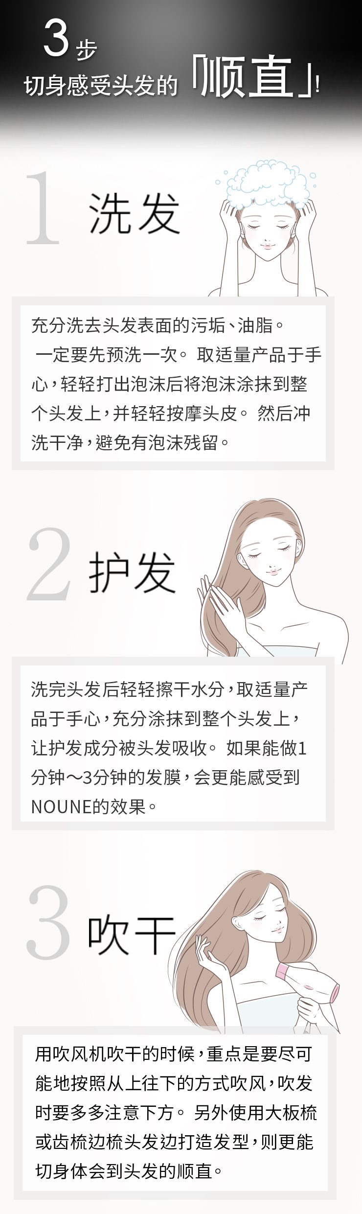 [全套] NOUNE 直发洗发水 400ml + 护发素 400ml + 造型泡沫 150ml