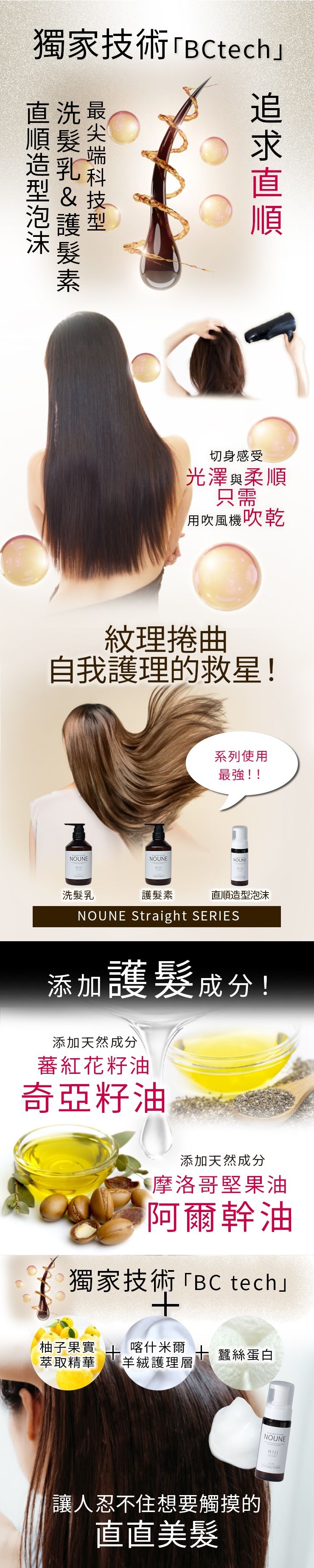 【完整套裝】NIJI NOUNE 直順洗髮精 400ml & 護髮素 400ml & 定型泡沫 150ml