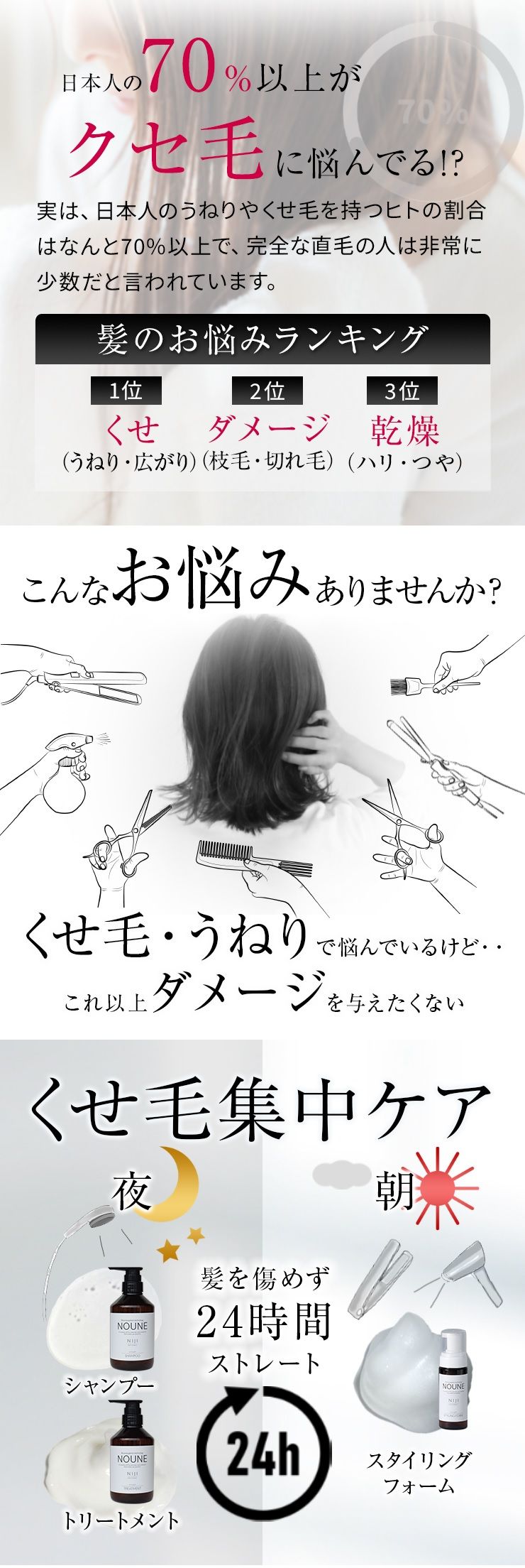 【コンプリートセット】NOUNE ストレート シャンプー 400ml & トリートメント 400ml & スタイリングフォーム150ml