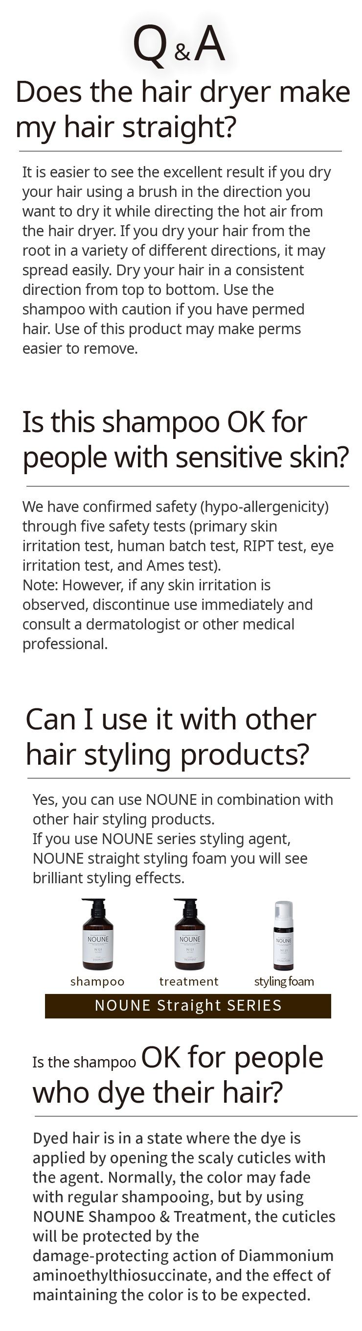 [Complete Set] NOUNE Straight Shampoo 400 ml & Conditioner 400 ml & Styling Foam 150 ml