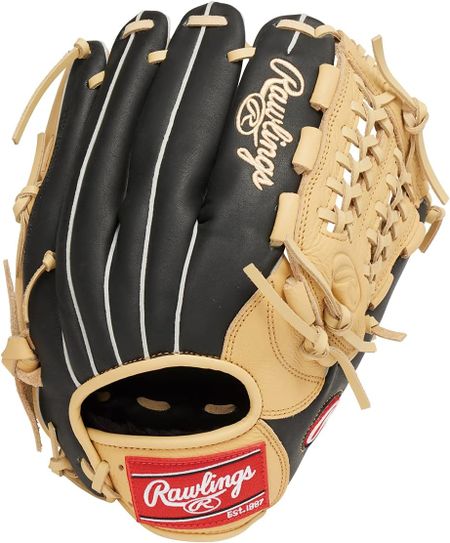 Rawlings成人通用棒球垒球，用于所有旋转手套黑色骆驼11.25英寸11.75英寸右掷（左手）