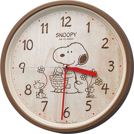 Rhythm (Rhythm) SNOOPY (Snoopy) Hanging Clock Character Analog Continuous Second Hand Tea (Woodgrain) Snoopy