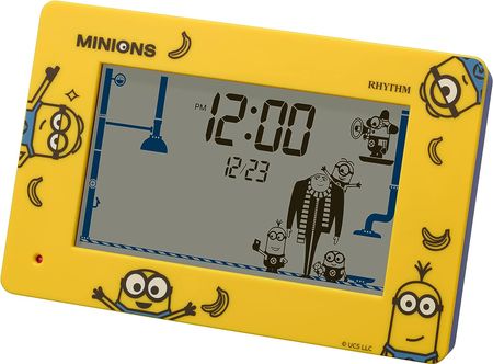 RHYTHM Minion Alarm Clock, Fun Action Digital Clock with Calendar, Yellow