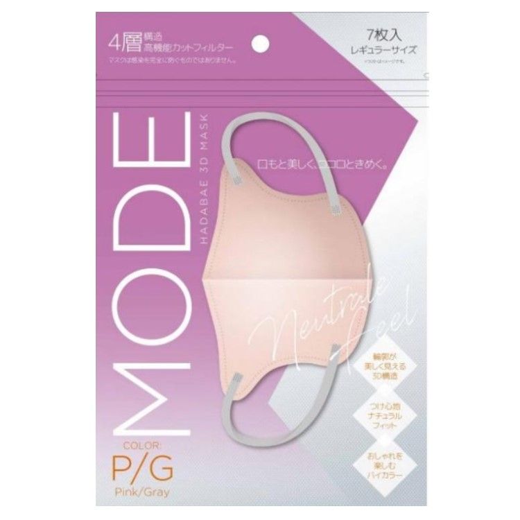 HADARIKI 美肌3D口罩 粉紅/灰色 7片裝
