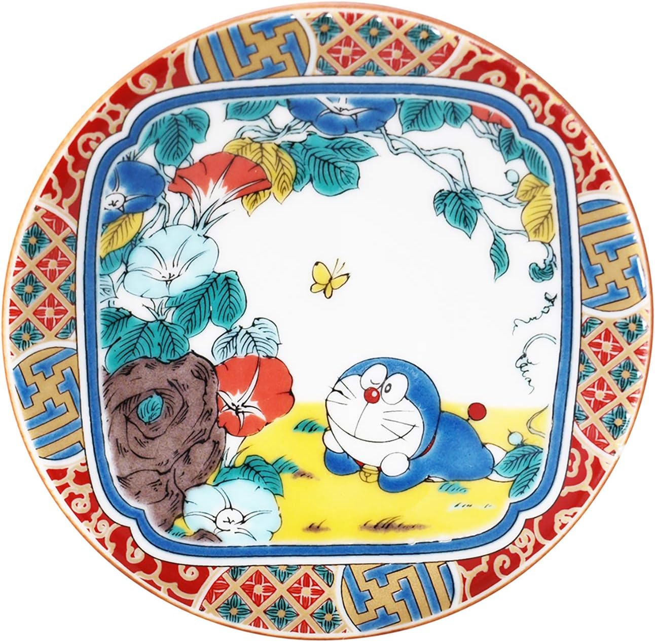 金正陶器 Kinshin陶器“ Doraemon” Kutani Ware Small Plate Sho三色金色的手008149日本製造12厘米