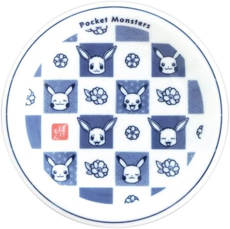Kinsho Pottery "Pokemon" Plate Cake Plate Approx. 16cm Chiyogami Blue and White Made in Japan 141172