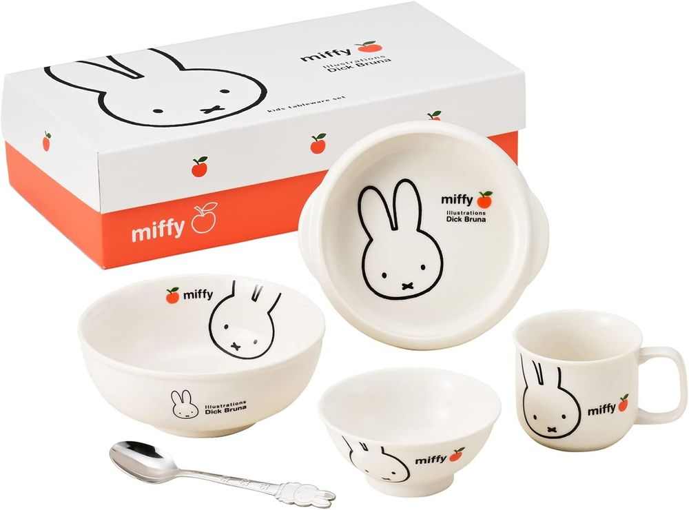 Dick Bruna "Miffy" Tableware Set for Kids – Ceramic Baby Dishes with Apple Pattern – Miffy Merchandise