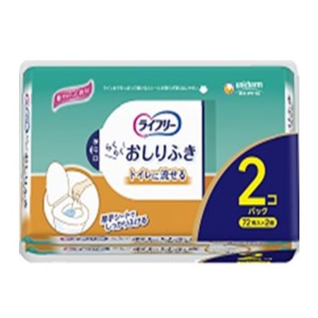 Lifree Easy-to-flush Wet Wipes, 72 sheets x 2