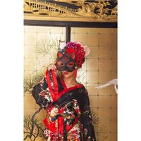 Japanese-Style Cosplay Costume Accessory: Black Kitsune (Fox) Half Mask, "Kacho Fugetsu" – Perfect for Events and Halloween