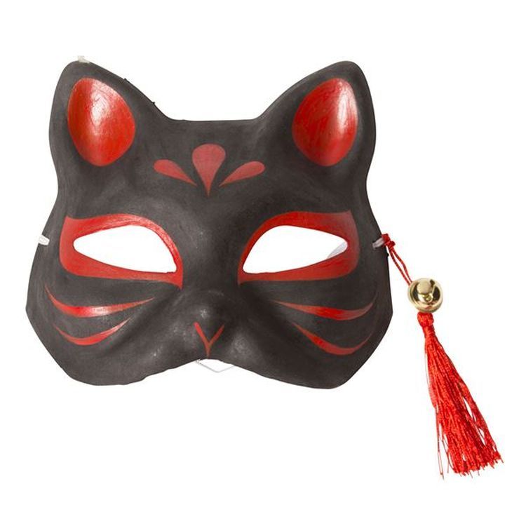 Japanese-Style Cosplay Costume Accessory: Black Kitsune (Fox) Half Mask, "Kacho Fugetsu" – Perfect for Events and Halloween