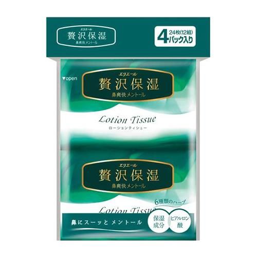 Eliere豪华保湿鼻子鼻子清爽的薄荷醇口袋乳液纸巾24件（12套）x 4包