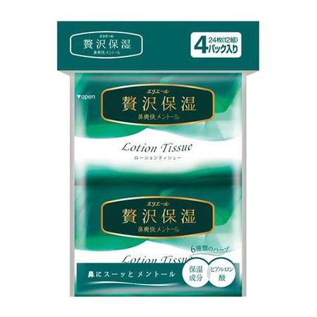 Elleair 奢华保湿鼻腔清爽薄荷味口袋润肤纸 24 片（12 对）x 4 包