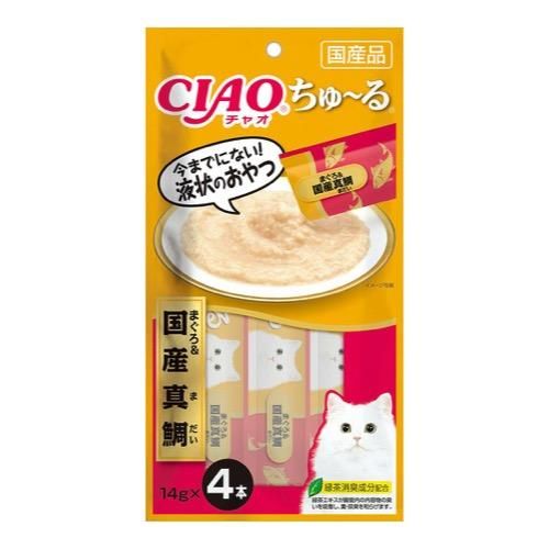 いなば ＣＩＡＯちゅ～る（チャオちゅーる） 猫用 まぐろ＆国産真鯛 14g (×4本)