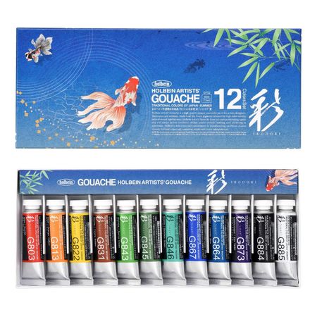 홀베인 불투명 수채화 물감 가슈 일본색 [사이] 여름 15ml x 12색 세트