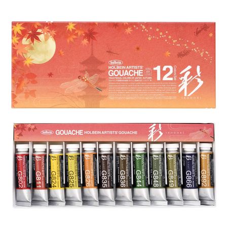 Holbein opaque watercolor paint gouache Japanese color [Aya] Autumn 15ml x 12 color set