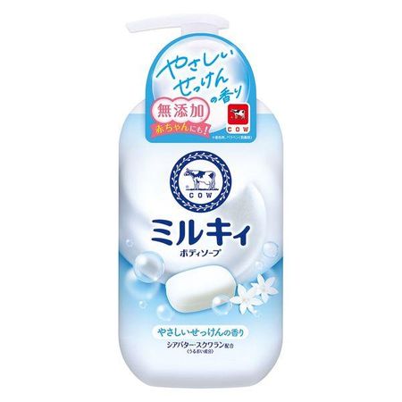 带有温和肥皂香味和泵头的乳白色沐浴皂