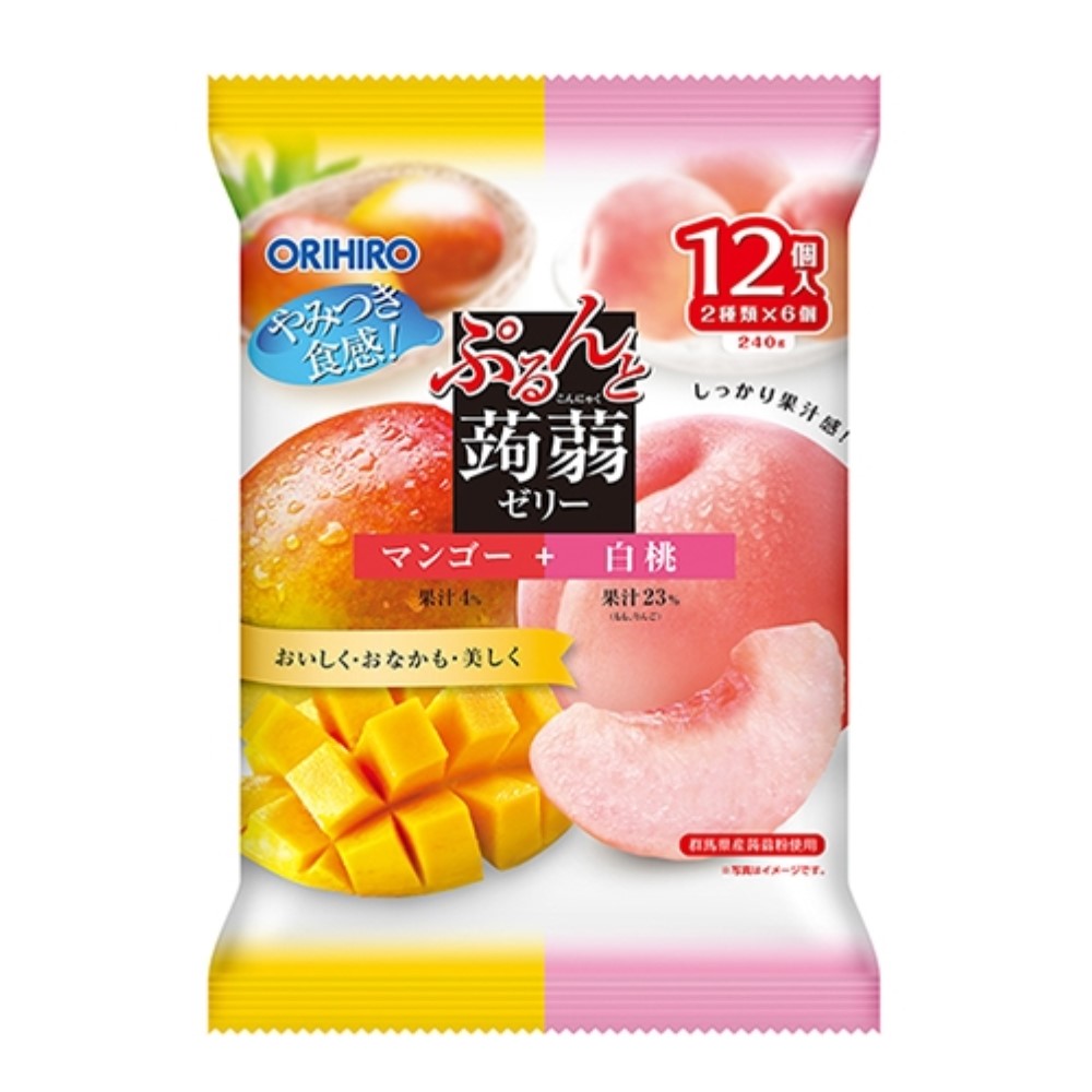 ORIHIRO ORIHIRO蒟蒻果凍 Purunto 蒟蒻果凍袋裝 芒果+白桃 20g x 12個