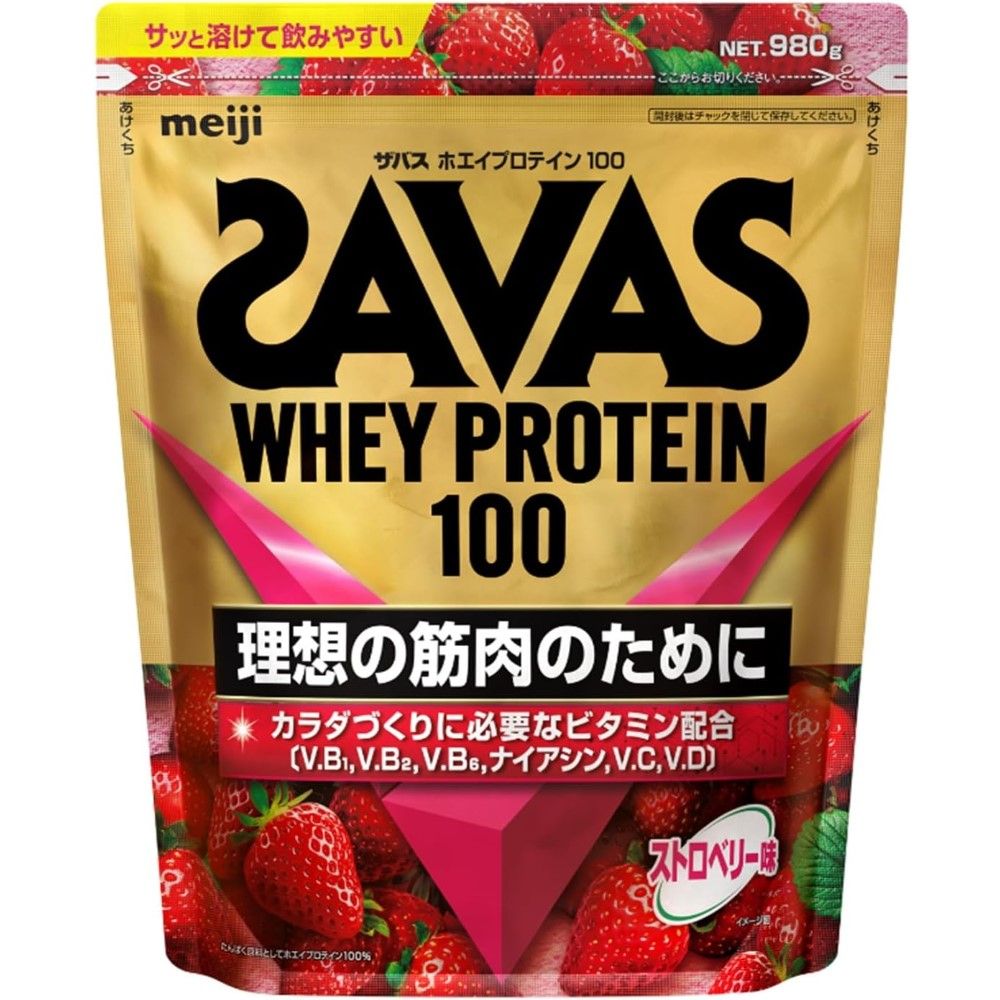 SAVAS Whey Protein 100 Strawberry Flavor 980g ｜ DOKODEMO