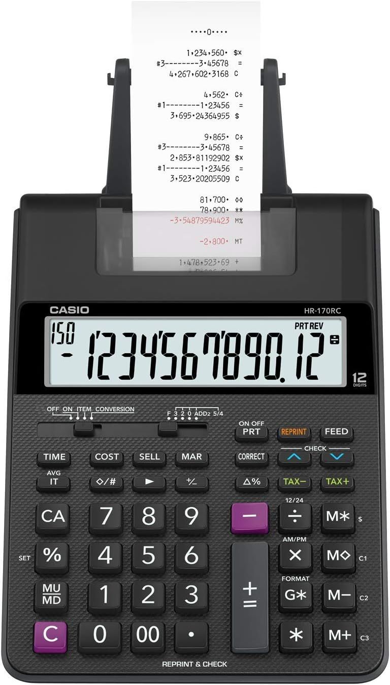 Casio Printer Calculator Desk Type 12 Digit HR-170RC-BK