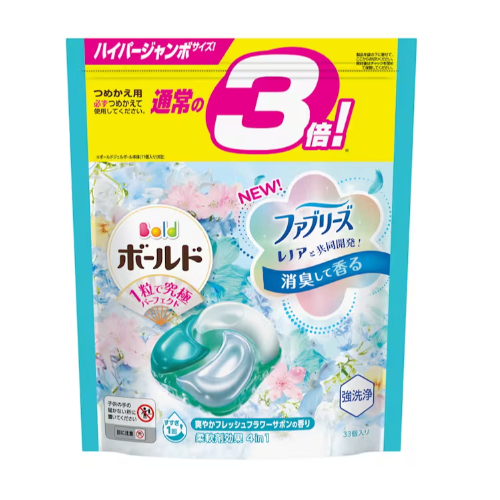 Bold Gel Ball 4D Refreshing Fresh Flower Savon Scent Refill Hyper Jumbo Size 33 Pieces Laundry Detergent