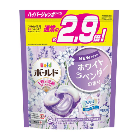 Bold Gel Ball 4D，舒缓白薰衣草和茉莉花香，补充装，超大尺寸，32 件，洗衣液