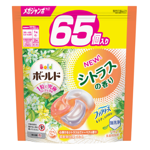 ボールド ジェルボール4D 心弾けるシトラス&ヴァーベナの香り つめかえ メガジャンボサイズ 65個入り 洗濯洗剤