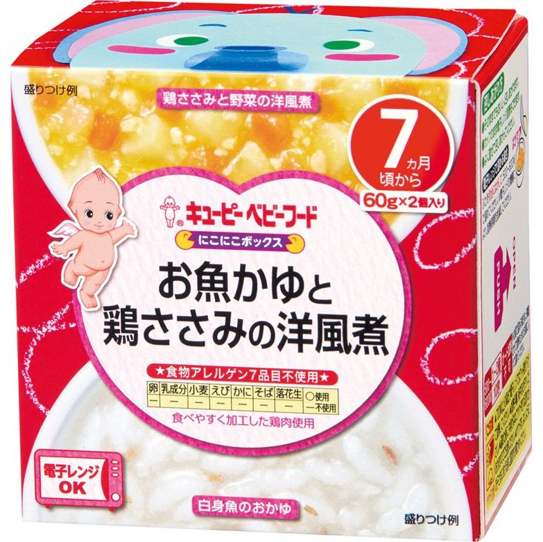 Kewpie Baby Food Niko-Niko Box Fish Rice Porridge & Western-Style Simmered Chicken Tender 60g × 2 packs