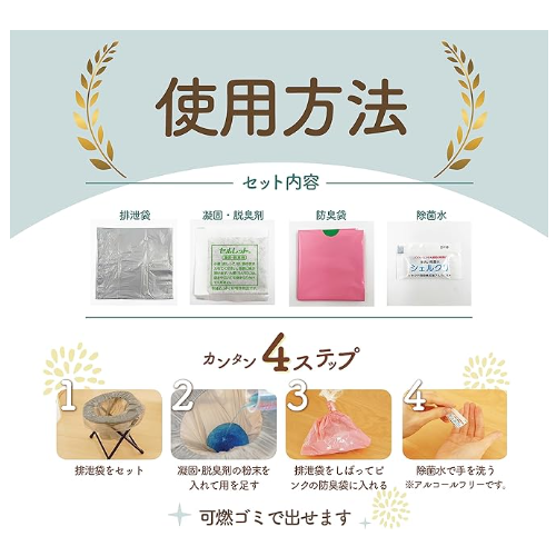 便携马桶 x 1 [1个可用于3次小用途和1次大用途] 世界最小级便携马桶，简易马桶，内含防臭袋和消毒水，防灾用品，应急使用，登山，户外，护理，男性用，女性用，车内