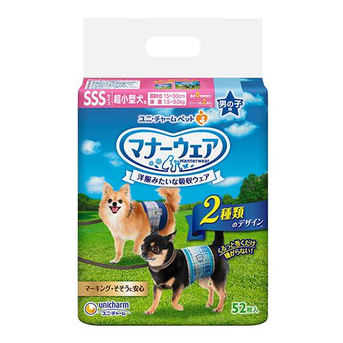 unicharm 禮儀尿布 男孩用 SSS號 超小型犬專用 52片入（藍色格紋・深藍格紋）