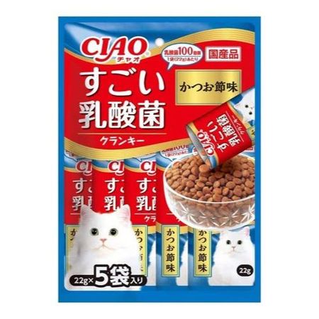 Inaba CIAO Amazing Lactic Acid Bacteria Crunchy for Cats, Bonito Flavor, 22g (x5 bags)