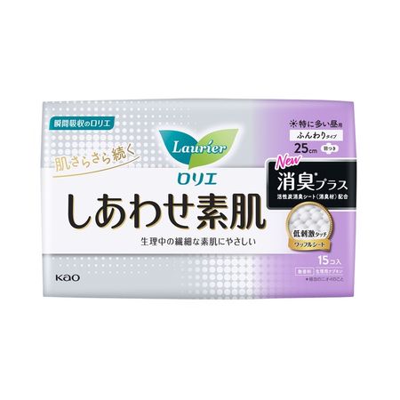 Laurier Happy Skin Deodorizer Plus, for Heavy Daytime Use, with Wings, 15 Pieces