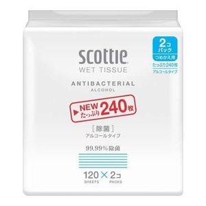 Scotty Wet Tissue Disinfecting Alcohol Type 240 Sheets (=120 Sheets x 2 Pack Refill)