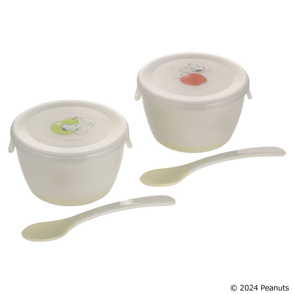 Richell Peanuts Collection 婴儿食品杯套装（带盖和勺子）FS 2 套（2 个杯子、2 个盖子、2 把勺子）
