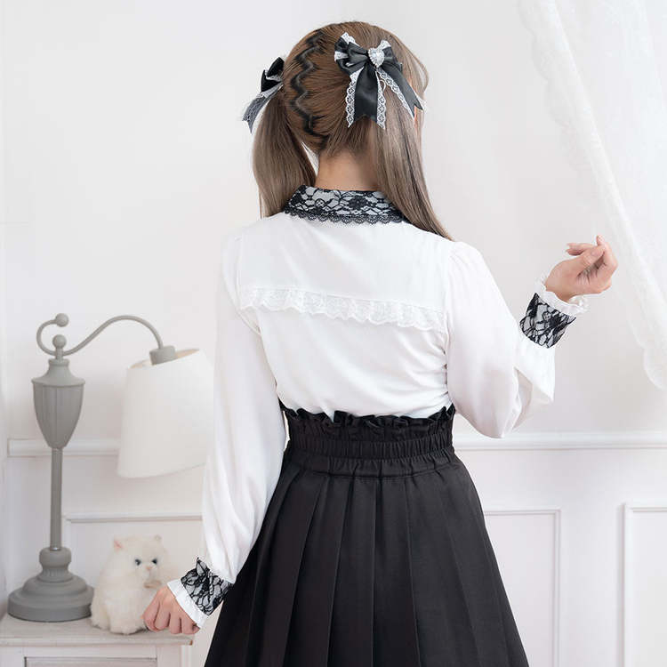 DreamMyLove||Ruffle Bolero Yoke Lace Ribbon Blouse Product