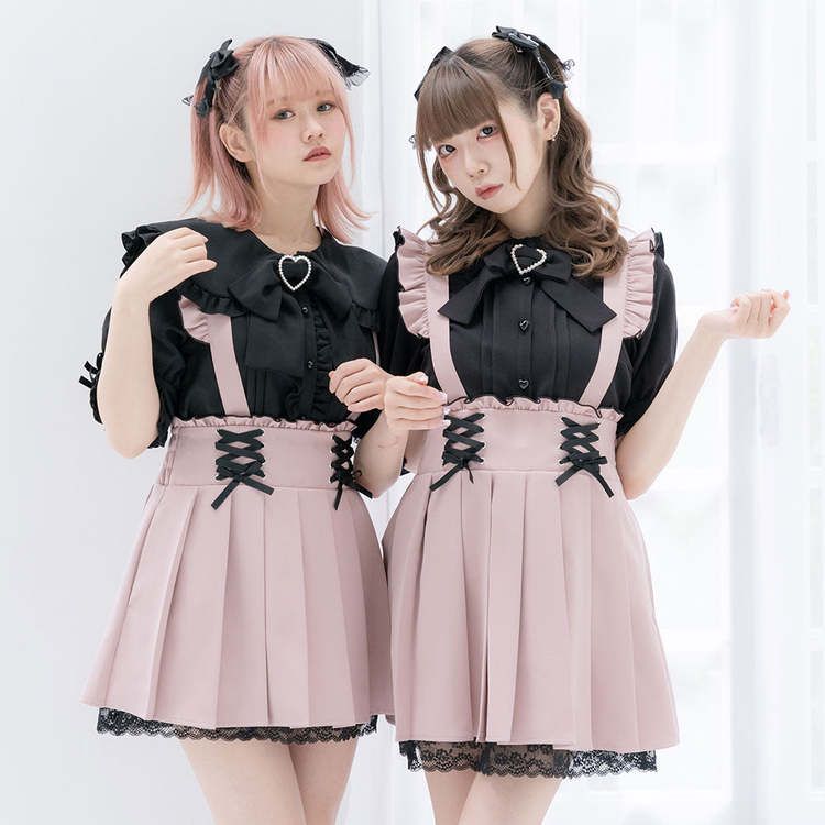 DreamMyLove｜吊帶荷葉邊綁帶百褶裙 商品編號：532589