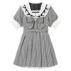 DearMyLove||セーラービジューレースフリルワンピース 膝上白襟×ギンガム 品番:534695