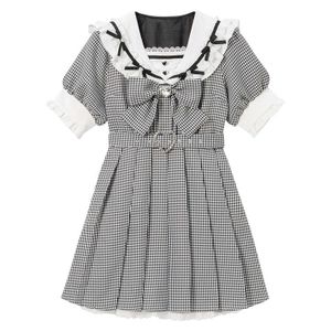 DearMyLove||Sailor Bijou Lace Frill Dress Above the Knee White Collar x Gingham Product Number: 534695