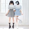 DearMyLove||セーラービジューレースフリルワンピース 膝上白襟×ギンガム 品番:534695