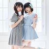 DearMyLove||セーラービジューレースフリルワンピース 膝上白襟×ギンガム 品番:534695