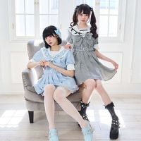 DearMyLove||セーラービジューレースフリルワンピース 膝上白襟×ギンガム 品番:534695